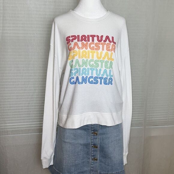 Spiritual Gangster L Savasana Crewneck Soft White Rainbow Lettering Pullover - Picture 7 of 16